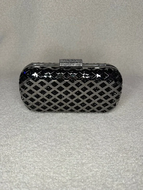 Black Rhinestone and Gunmetal hard clutch - Picture 1 of 8